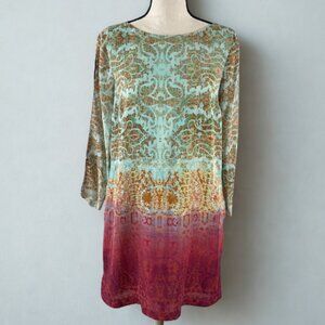 Maeve by Anthropologie Silk Shift Dress XS - Ombré Boho - Cutout Sleeves - EUC